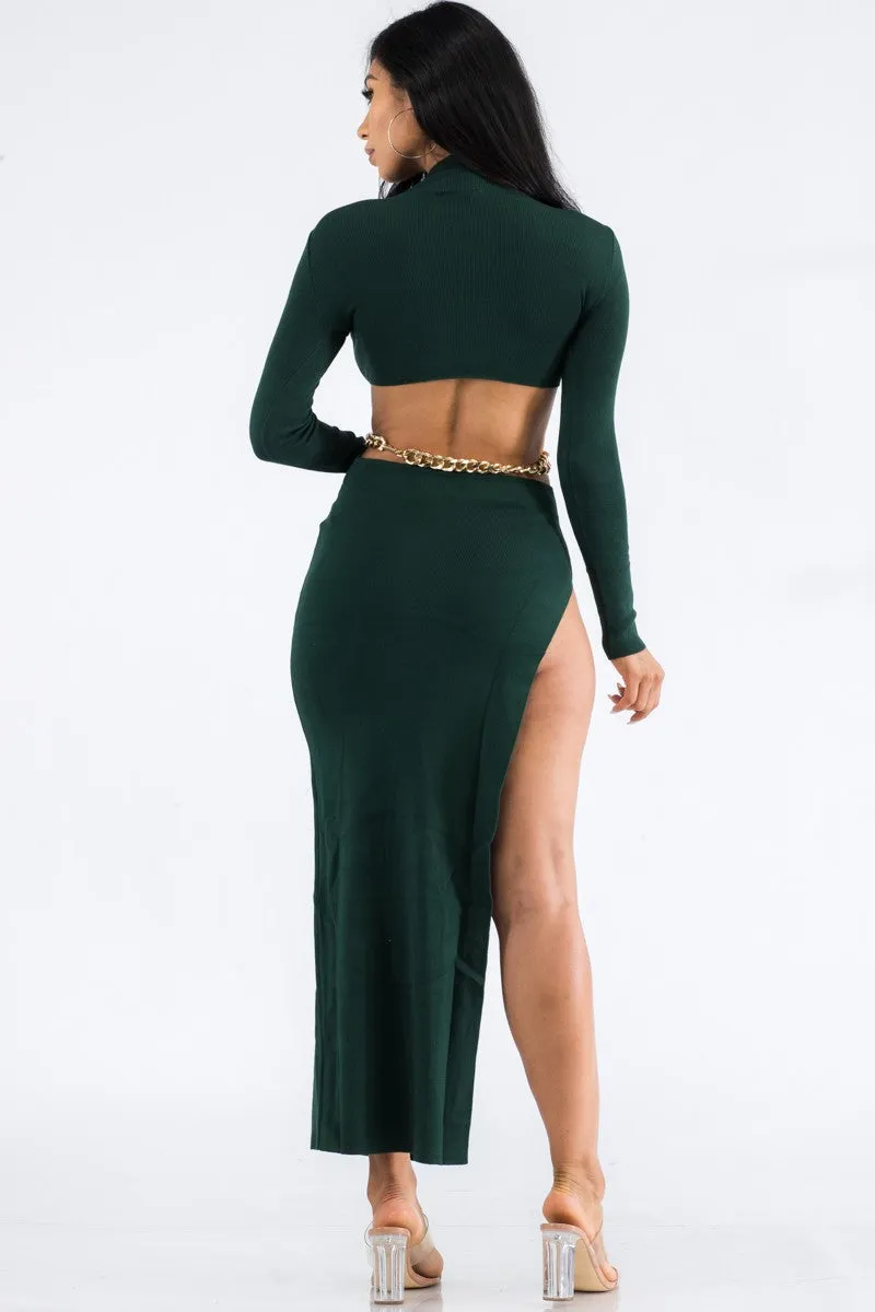 22641 - ASYMMETRICAL CUT OUT CHAIN DRESS