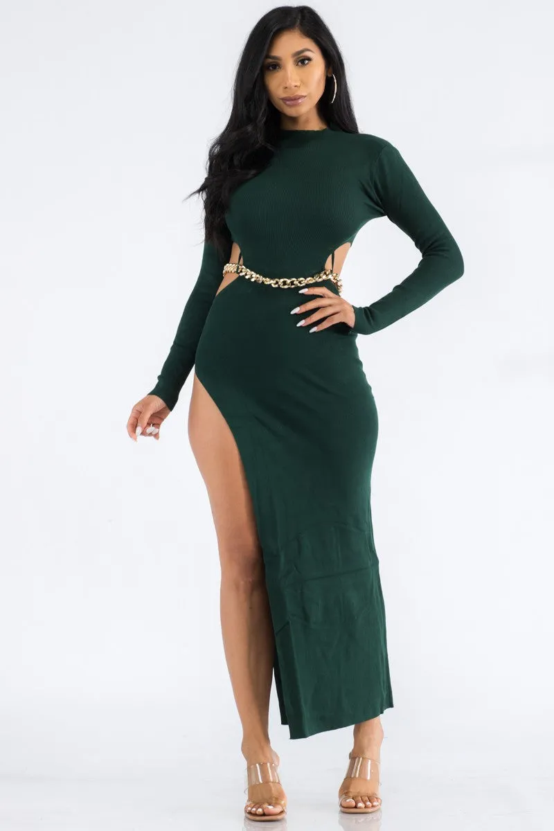 22641 - ASYMMETRICAL CUT OUT CHAIN DRESS