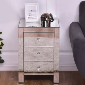 3 Drawers Modern Storage Accent Mirrored Nightstand