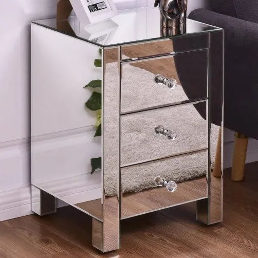 3 Drawers Modern Storage Accent Mirrored Nightstand