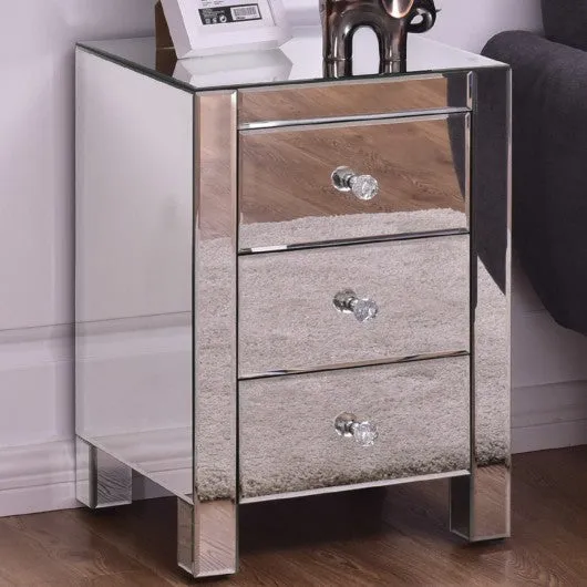 3 Drawers Modern Storage Accent Mirrored Nightstand