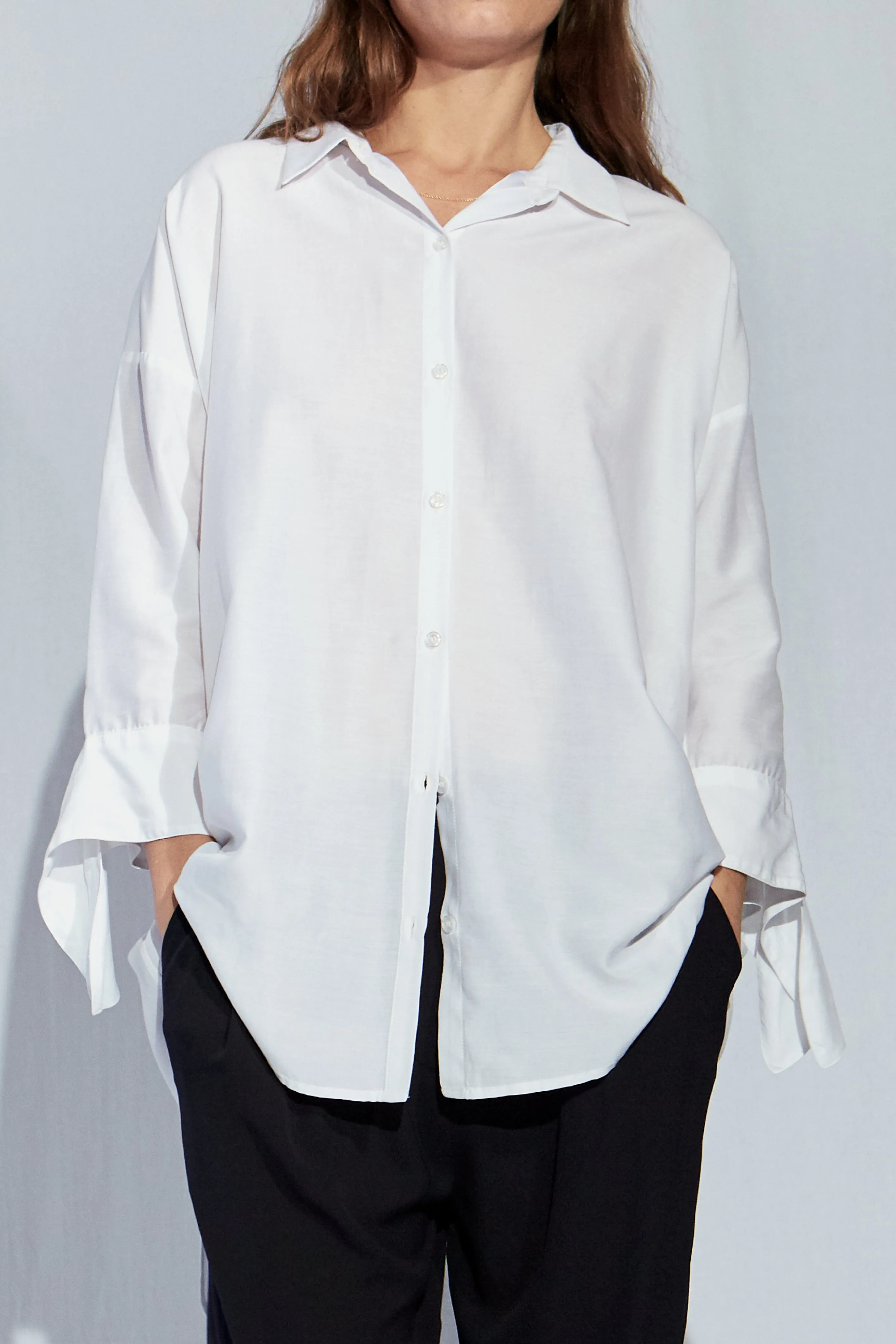 BIANCA BOW SHIRT - WHITE - SILK/COTTON