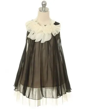 Chic Chiffon Dress With Ivory Flower Neckline - Black