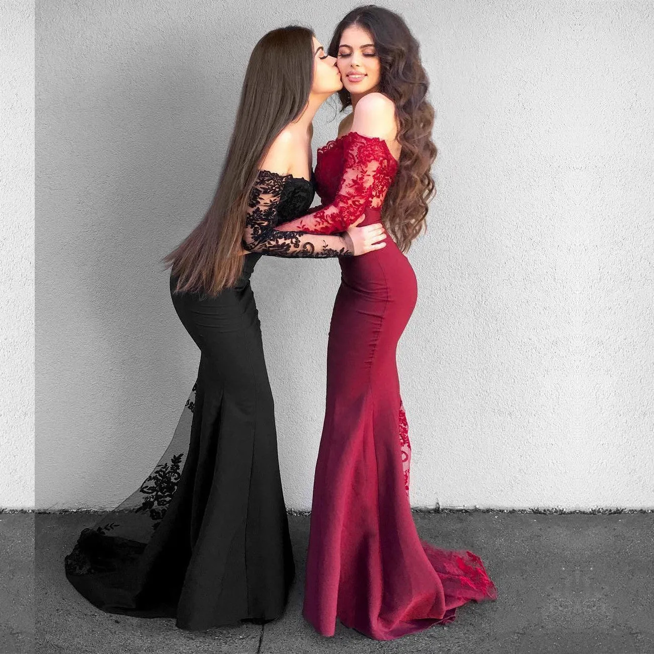 Delicate Lace Mermaid Long Sleeve Prom Dress | Off Shoulder Prom Dress BA9154