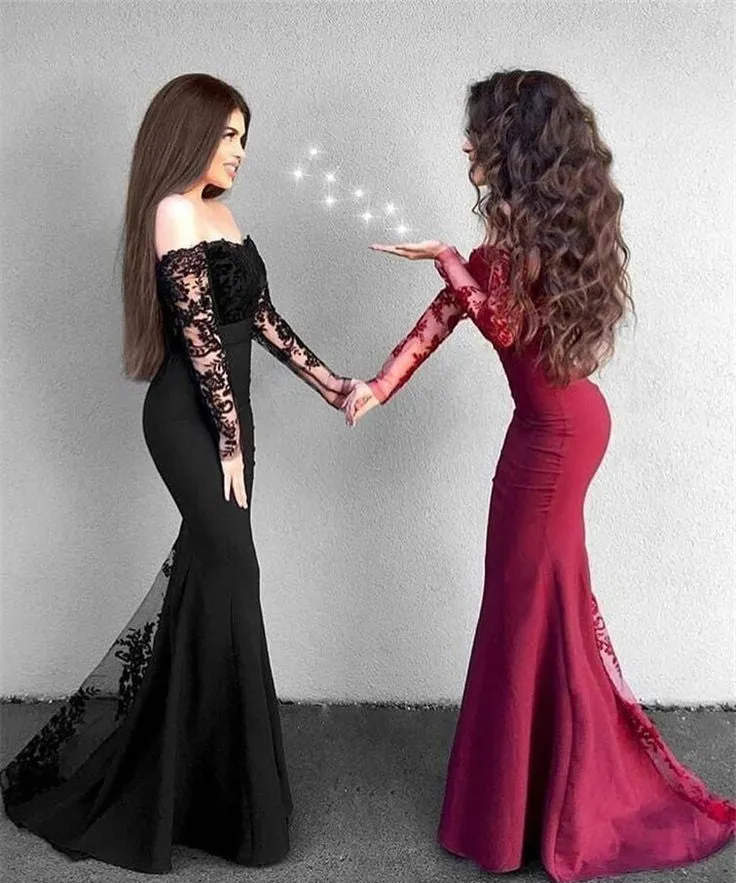 Delicate Lace Mermaid Long Sleeve Prom Dress | Off Shoulder Prom Dress BA9154