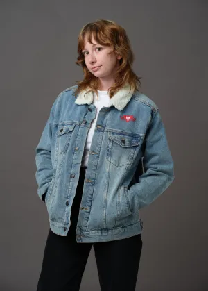 Denim Embroidered Howler Sherpa Jacket (Blue)