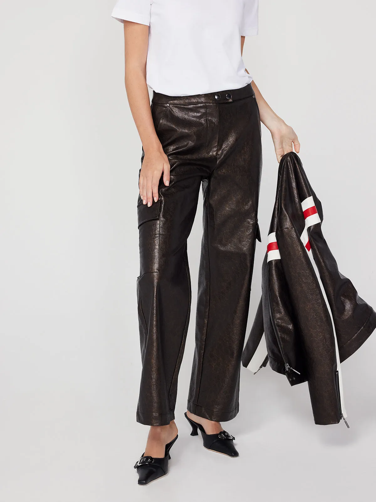Denise Black Vinyl Cargo Trousers