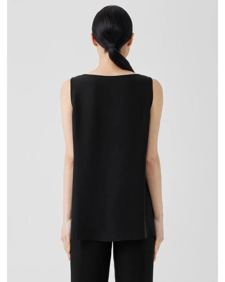 Eileen Fisher Silk Georgette Ballet Neck Long Tank