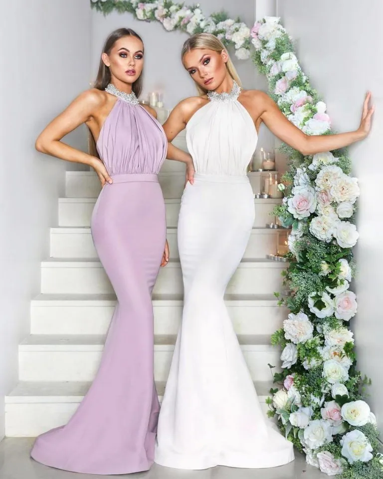 Elegant High-Neck Sleeveless Bridesmaid Gowns | Mermaid Long Maid of Hornor Dress