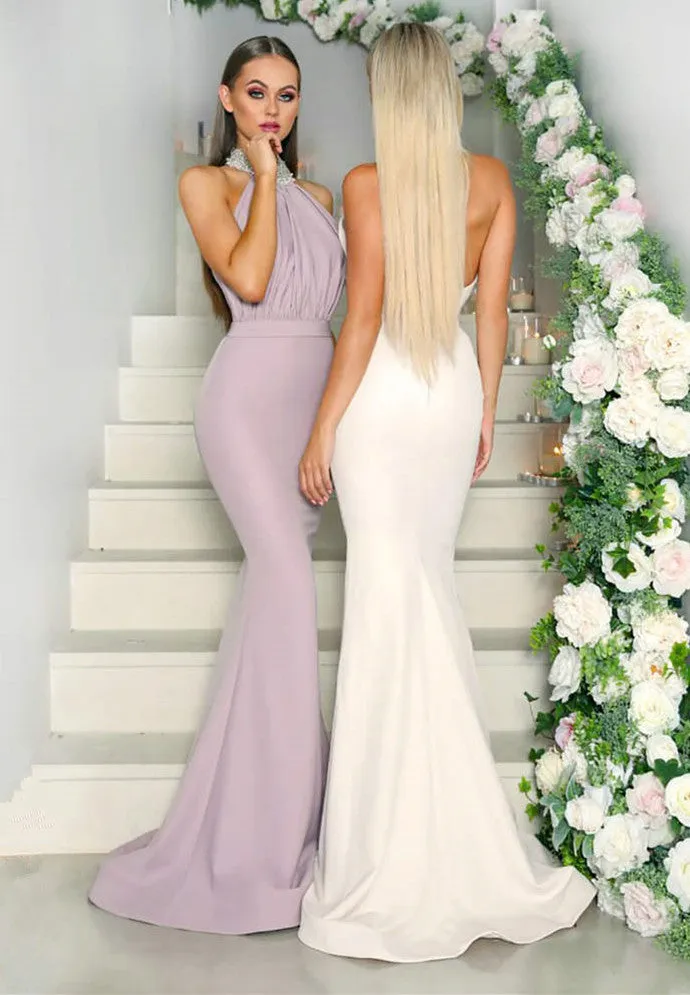 Elegant High-Neck Sleeveless Bridesmaid Gowns | Mermaid Long Maid of Hornor Dress