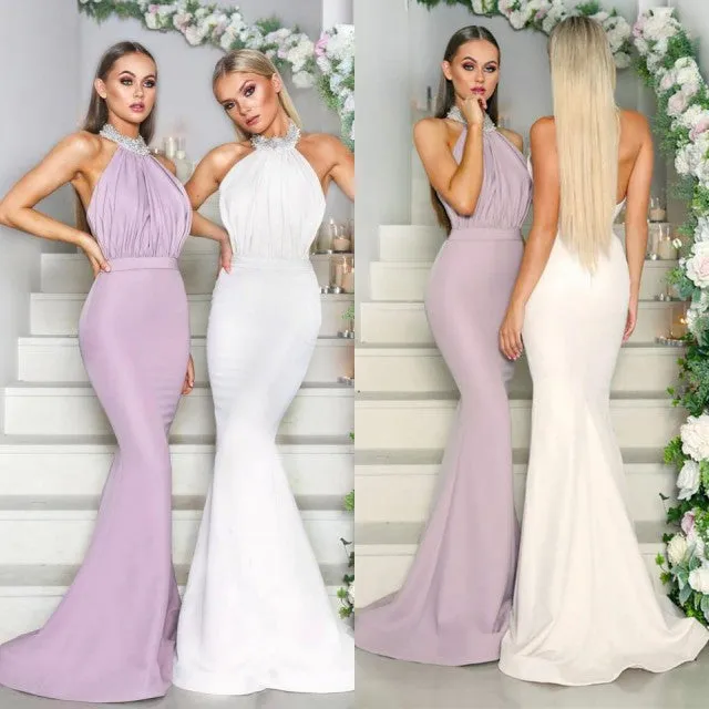 Elegant High-Neck Sleeveless Bridesmaid Gowns | Mermaid Long Maid of Hornor Dress