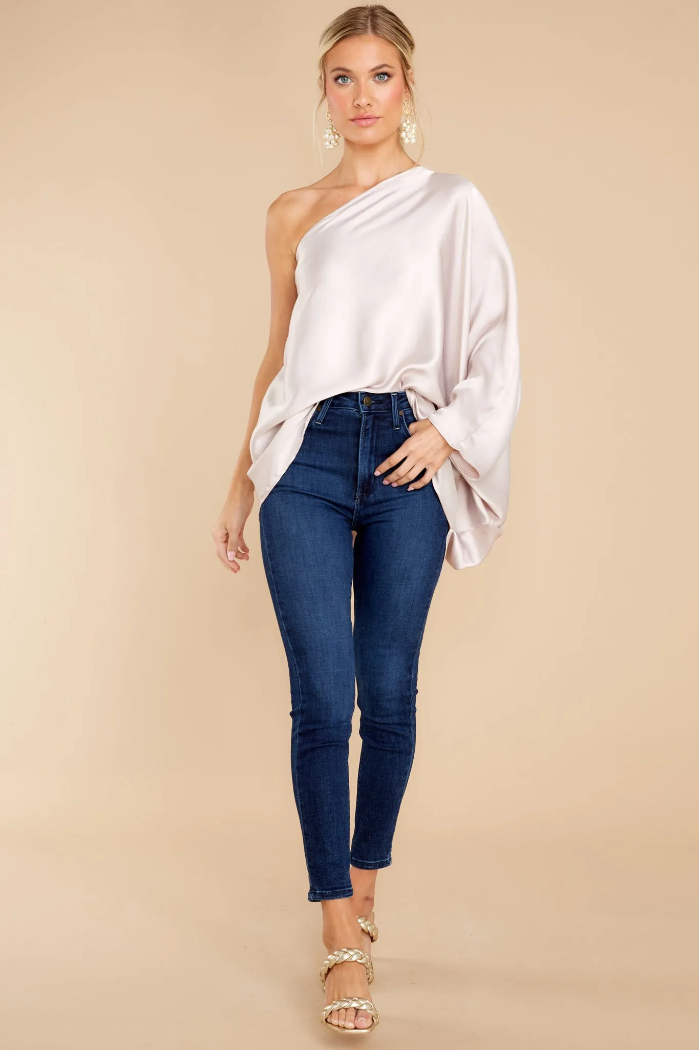 Enveloped In Elegance Champagne One Shoulder Top