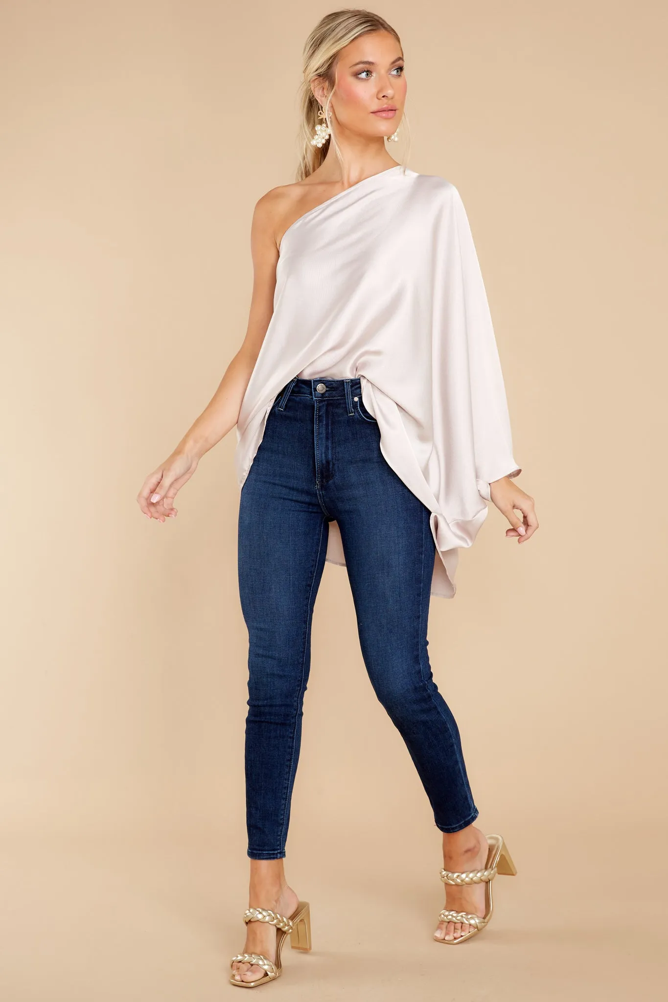 Enveloped In Elegance Champagne One Shoulder Top