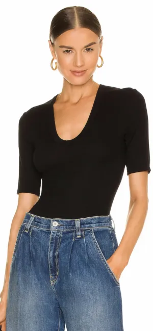 ENZA COSTA- Textured Knit Half Sleeve U Black