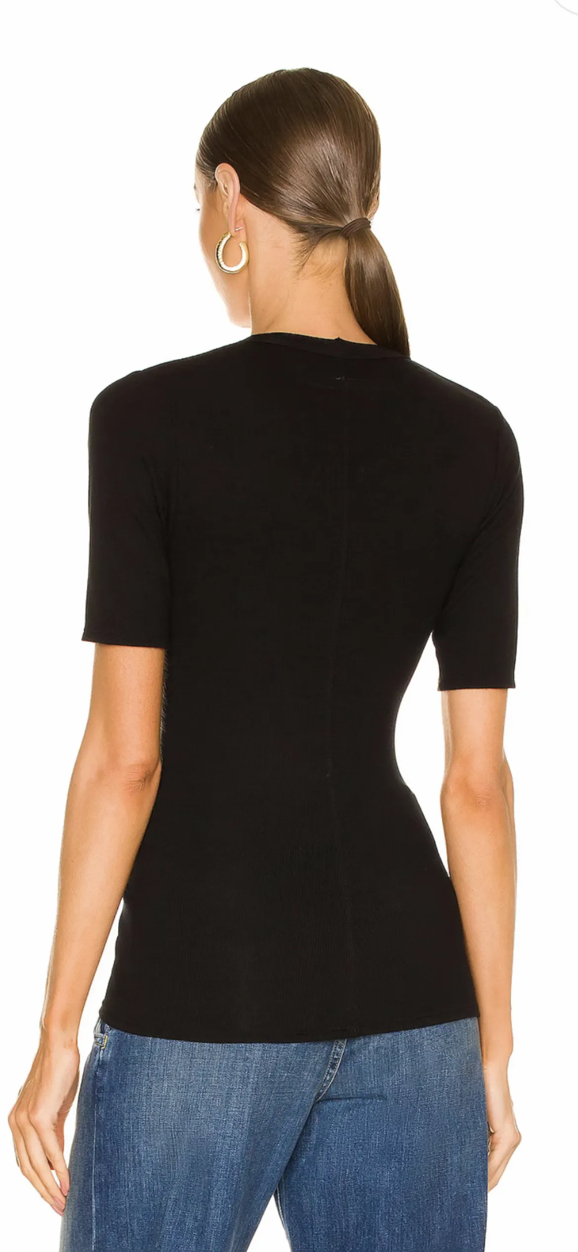 ENZA COSTA- Textured Knit Half Sleeve U Black