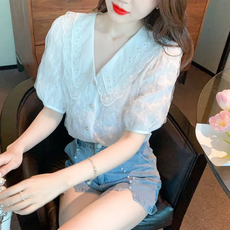Fairy Lace Beaded Chiffon Blouse