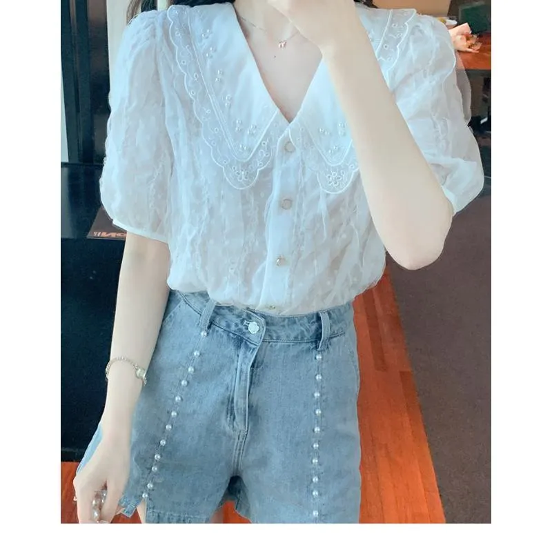 Fairy Lace Beaded Chiffon Blouse