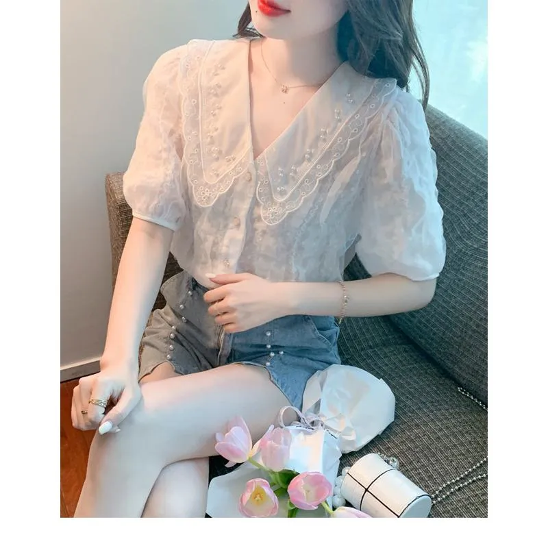 Fairy Lace Beaded Chiffon Blouse