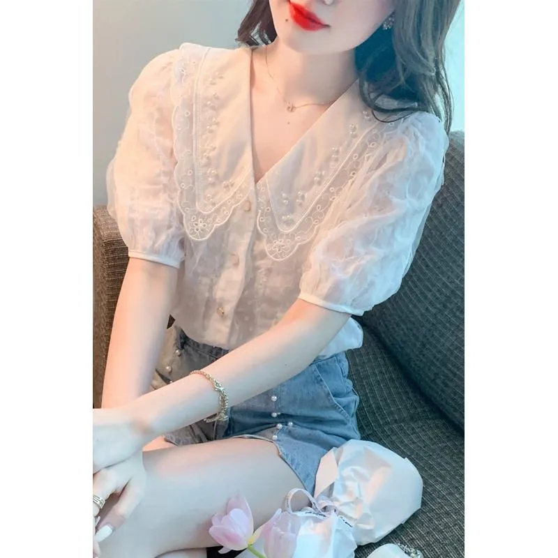 Fairy Lace Beaded Chiffon Blouse