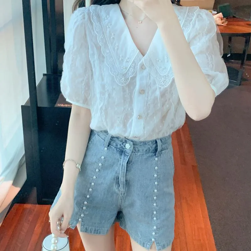 Fairy Lace Beaded Chiffon Blouse