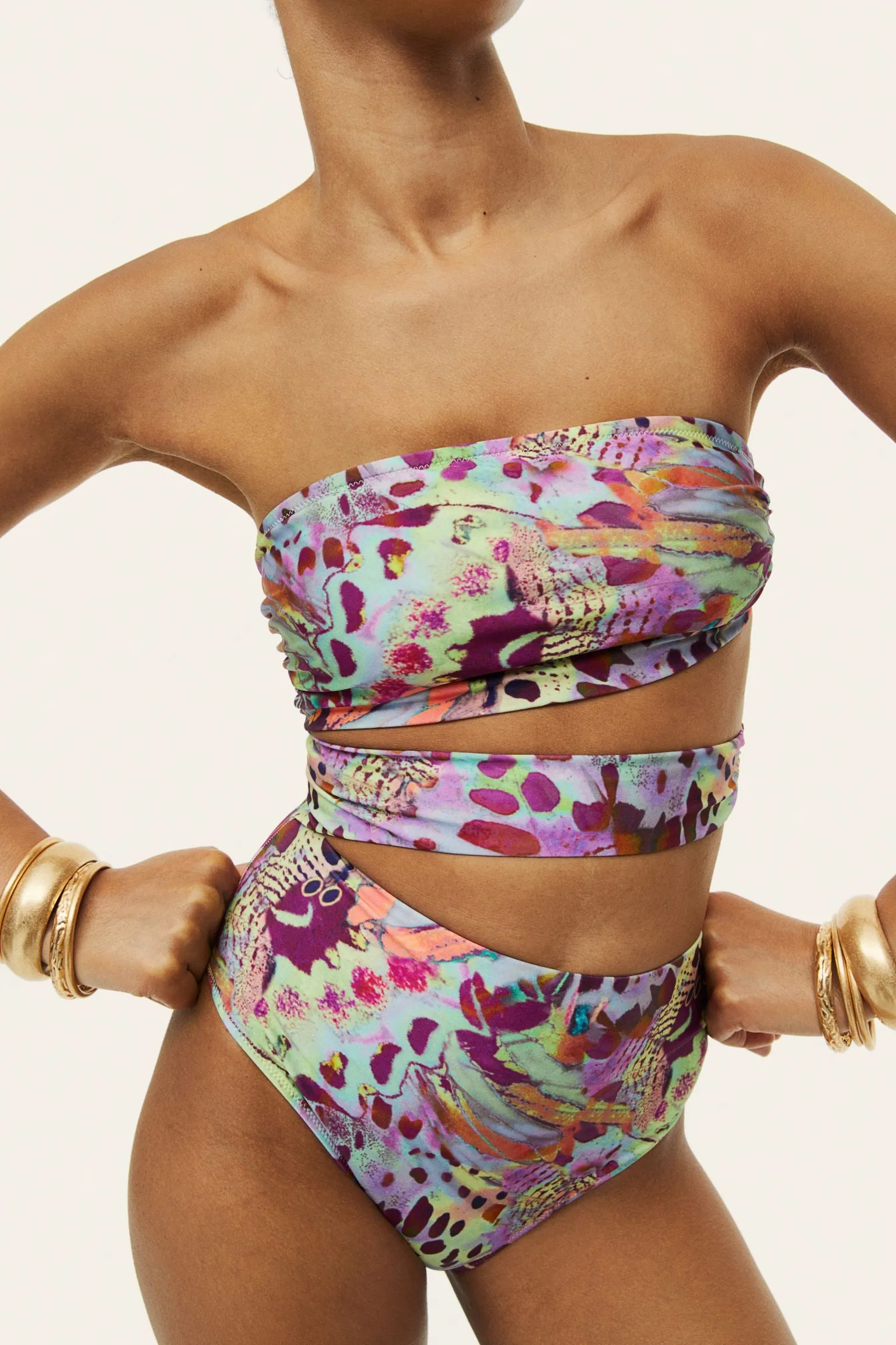 H&M High-leg Cut-out swimsuit, multicolor
