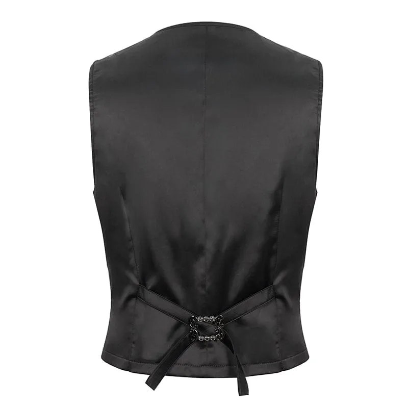 Men's Gothic Embossed Waistcoat with Brooch Black