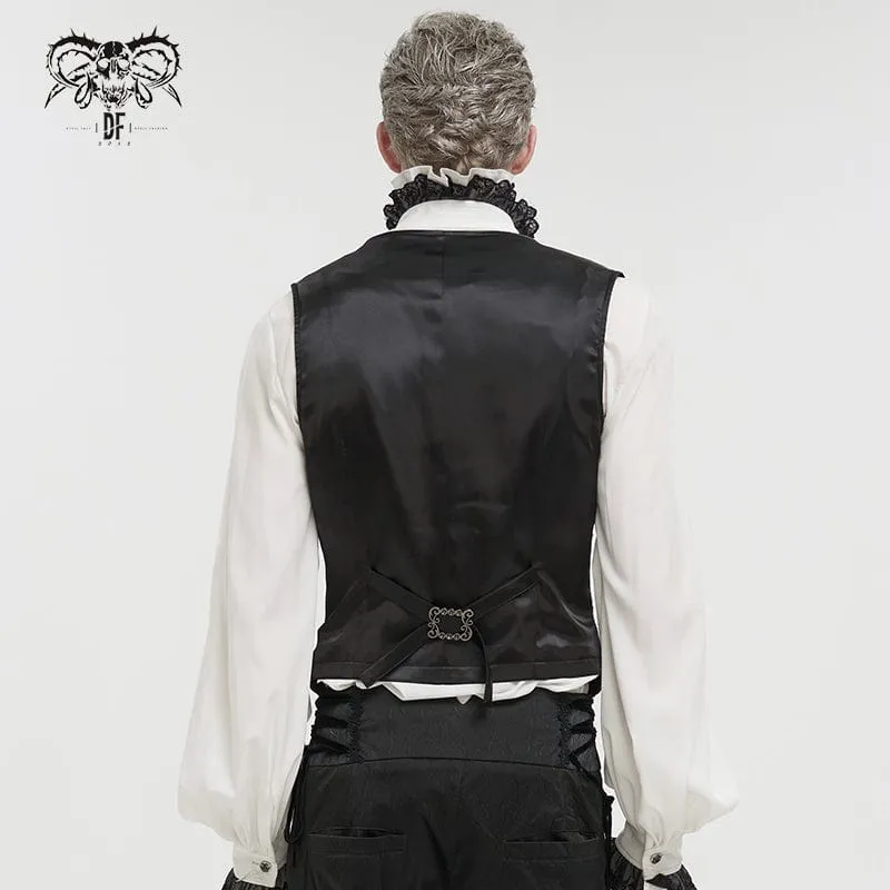 Men's Gothic Embossed Waistcoat with Brooch Black