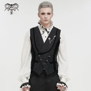Men's Gothic Embossed Waistcoat with Brooch Black