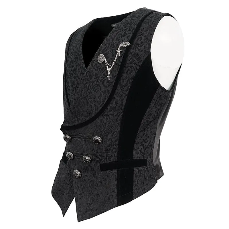Men's Gothic Embossed Waistcoat with Brooch Black