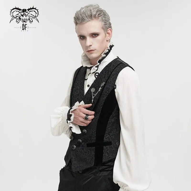 Men's Gothic Embossed Waistcoat with Brooch Black