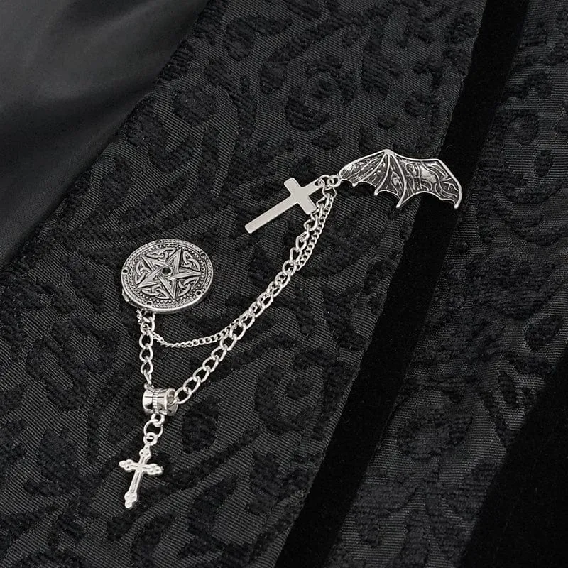 Men's Gothic Embossed Waistcoat with Brooch Black