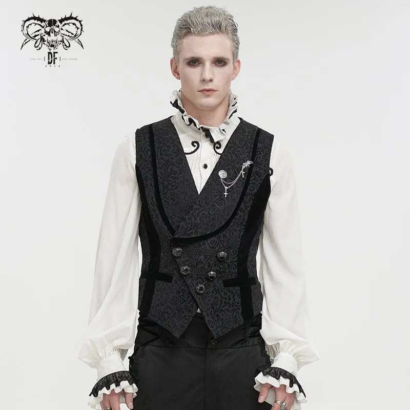 Men's Gothic Embossed Waistcoat with Brooch Black