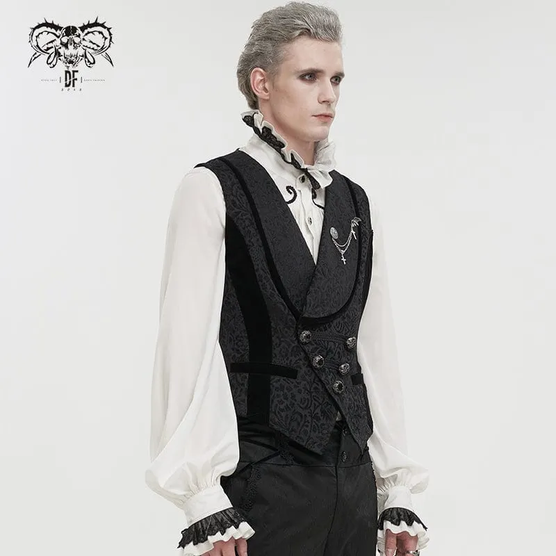 Men's Gothic Embossed Waistcoat with Brooch Black