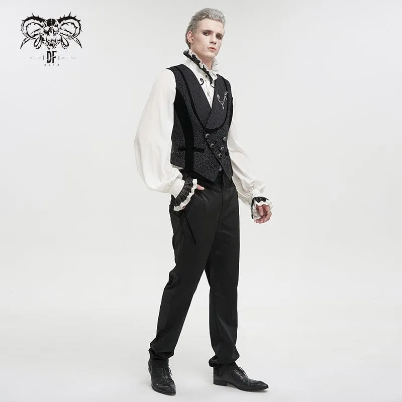 Men's Gothic Embossed Waistcoat with Brooch Black