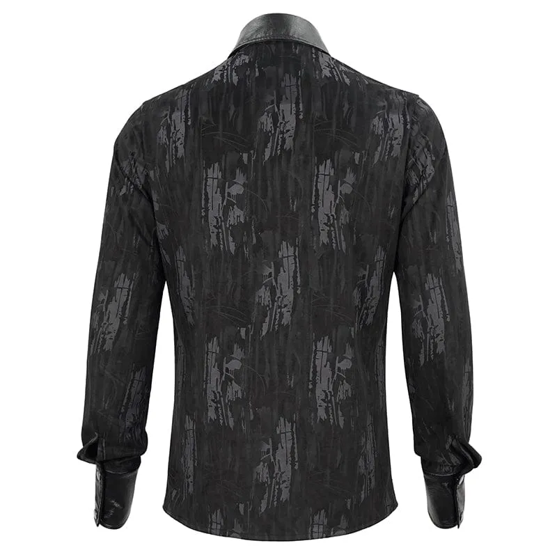Men's Gothic Faux Leather Splice Chain Shirt