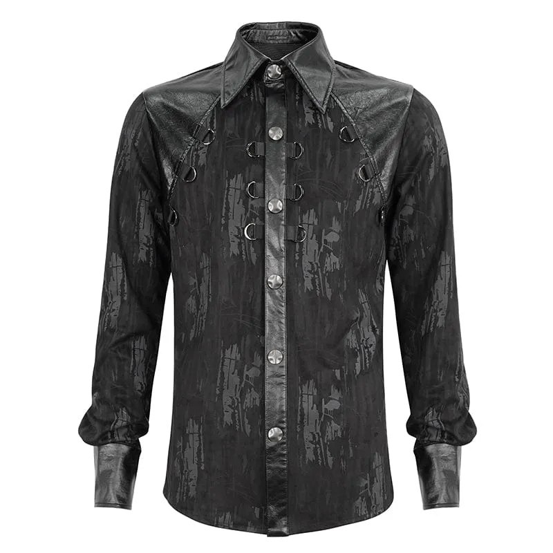 Men's Gothic Faux Leather Splice Chain Shirt
