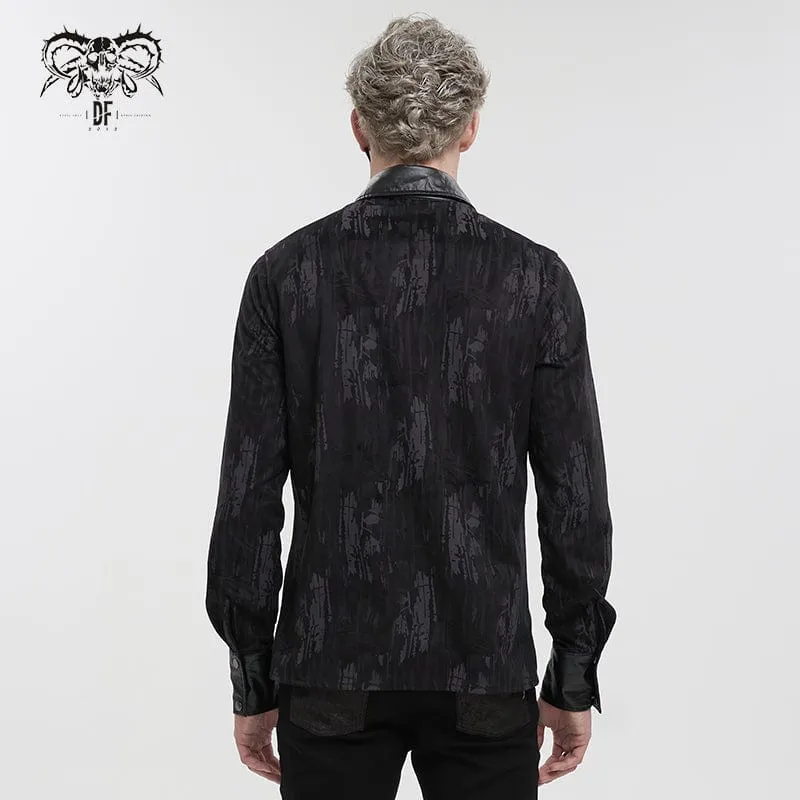 Men's Gothic Faux Leather Splice Chain Shirt