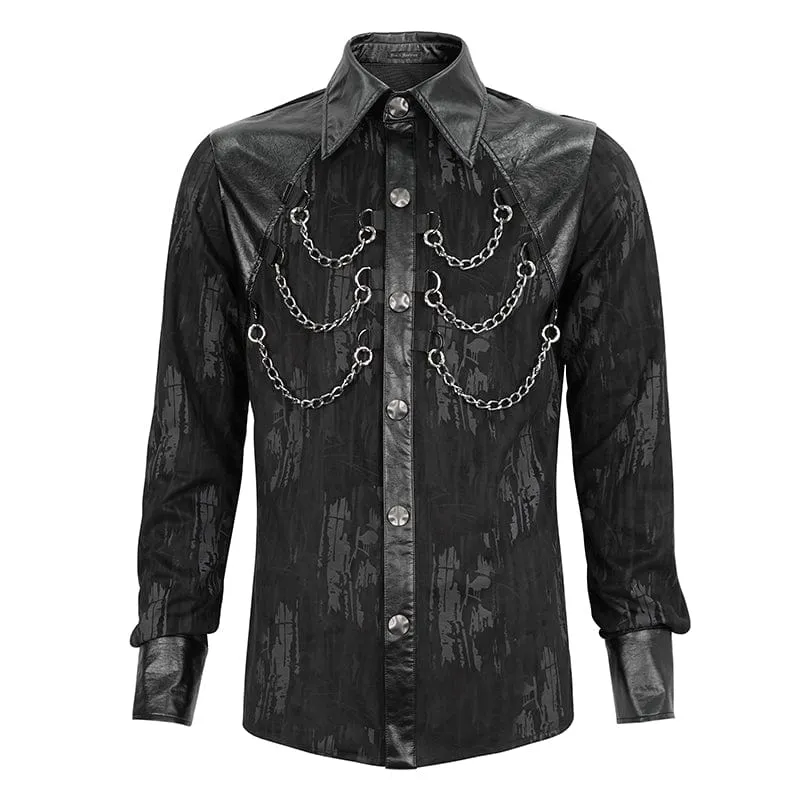 Men's Gothic Faux Leather Splice Chain Shirt