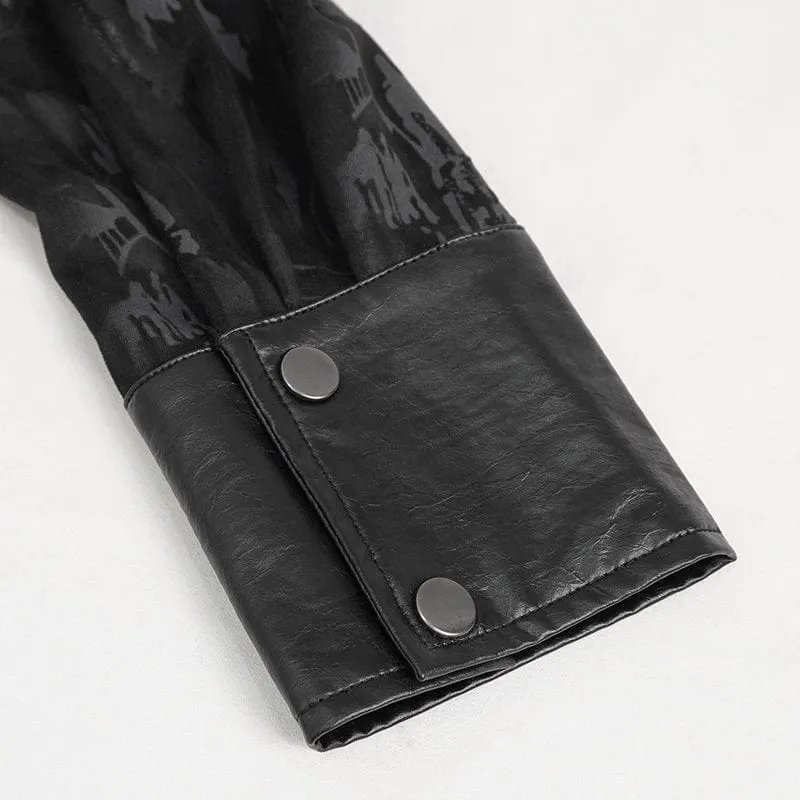 Men's Gothic Faux Leather Splice Chain Shirt
