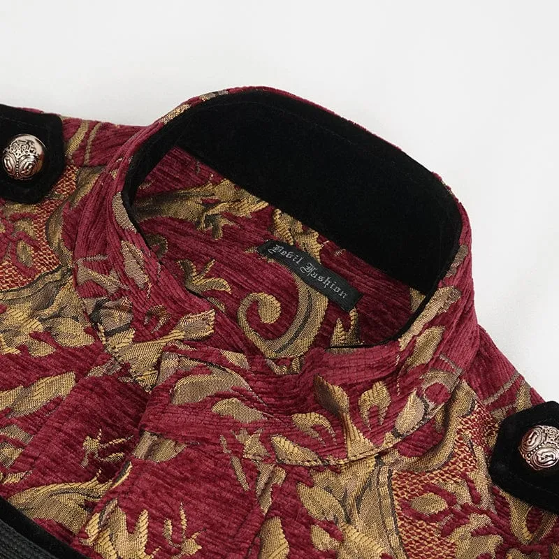 Men's Gothic Stand Collar Totem Embroidered Waistcoat Red