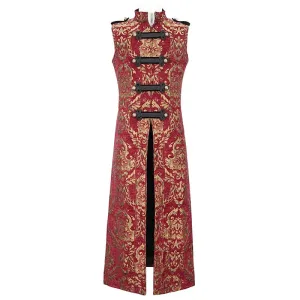 Men's Gothic Stand Collar Totem Embroidered Waistcoat Red