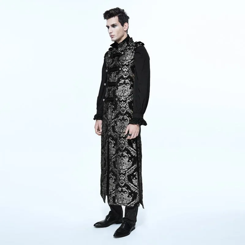 Men's Gothic Stand Collar Totem Embroidered Waistcoat Silver