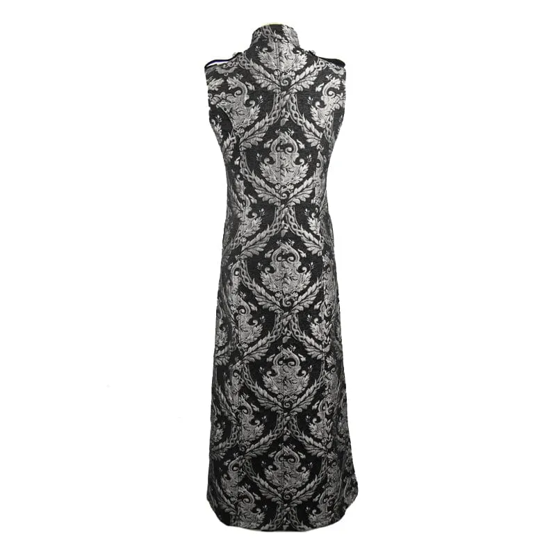 Men's Gothic Stand Collar Totem Embroidered Waistcoat Silver