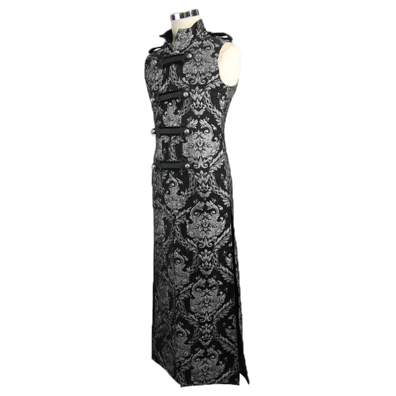 Men's Gothic Stand Collar Totem Embroidered Waistcoat Silver