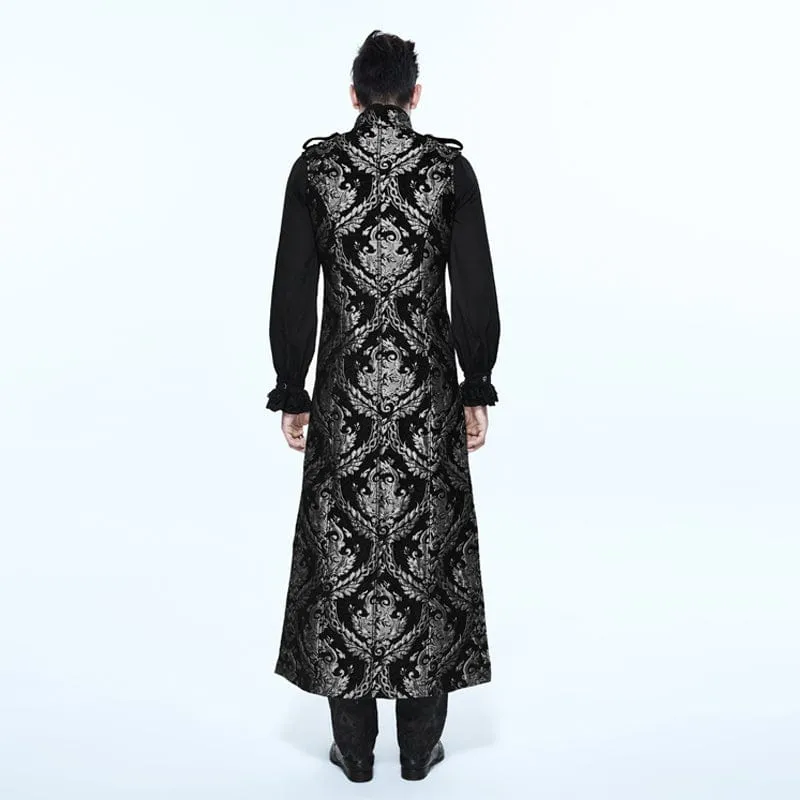 Men's Gothic Stand Collar Totem Embroidered Waistcoat Silver