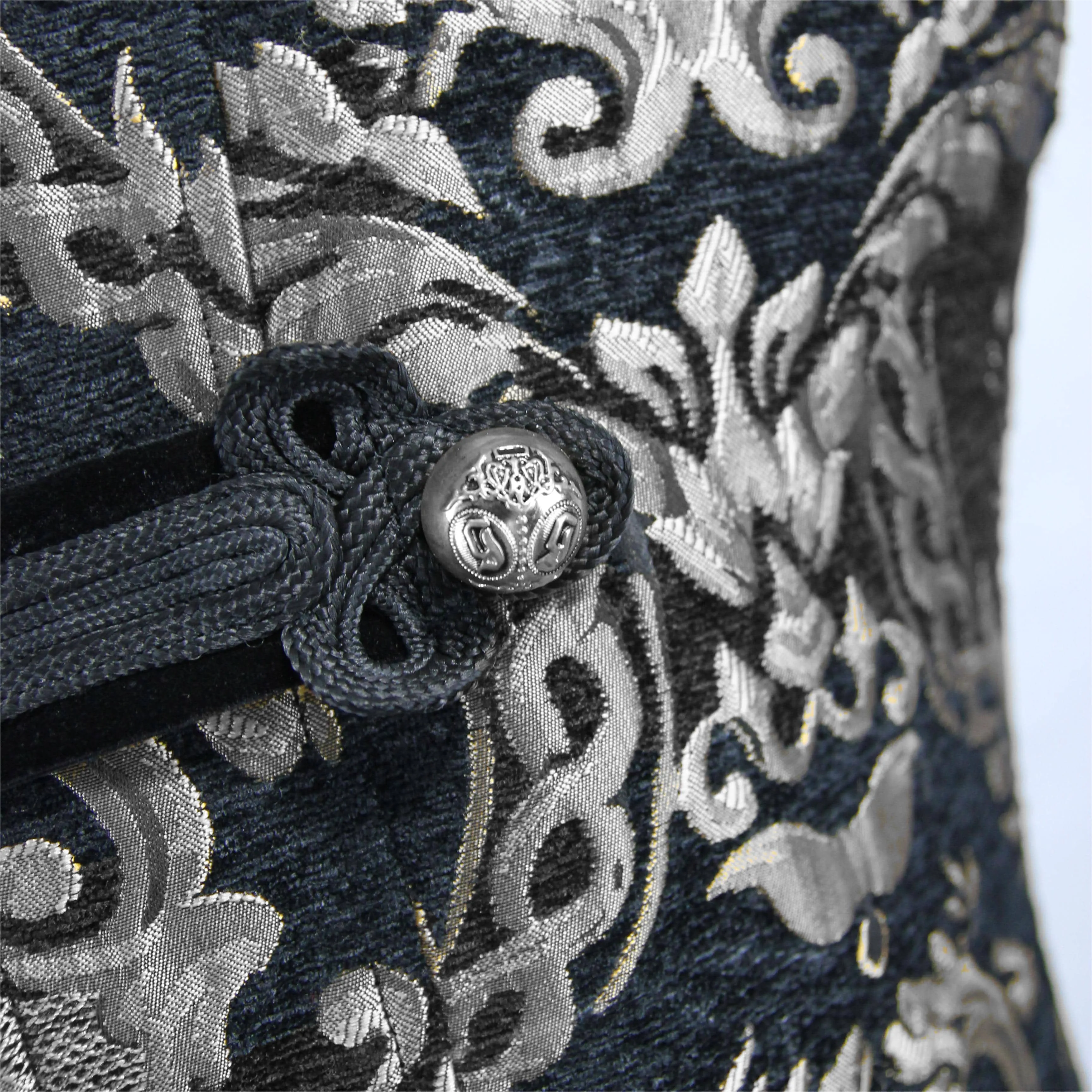 Men's Gothic Stand Collar Totem Embroidered Waistcoat Silver