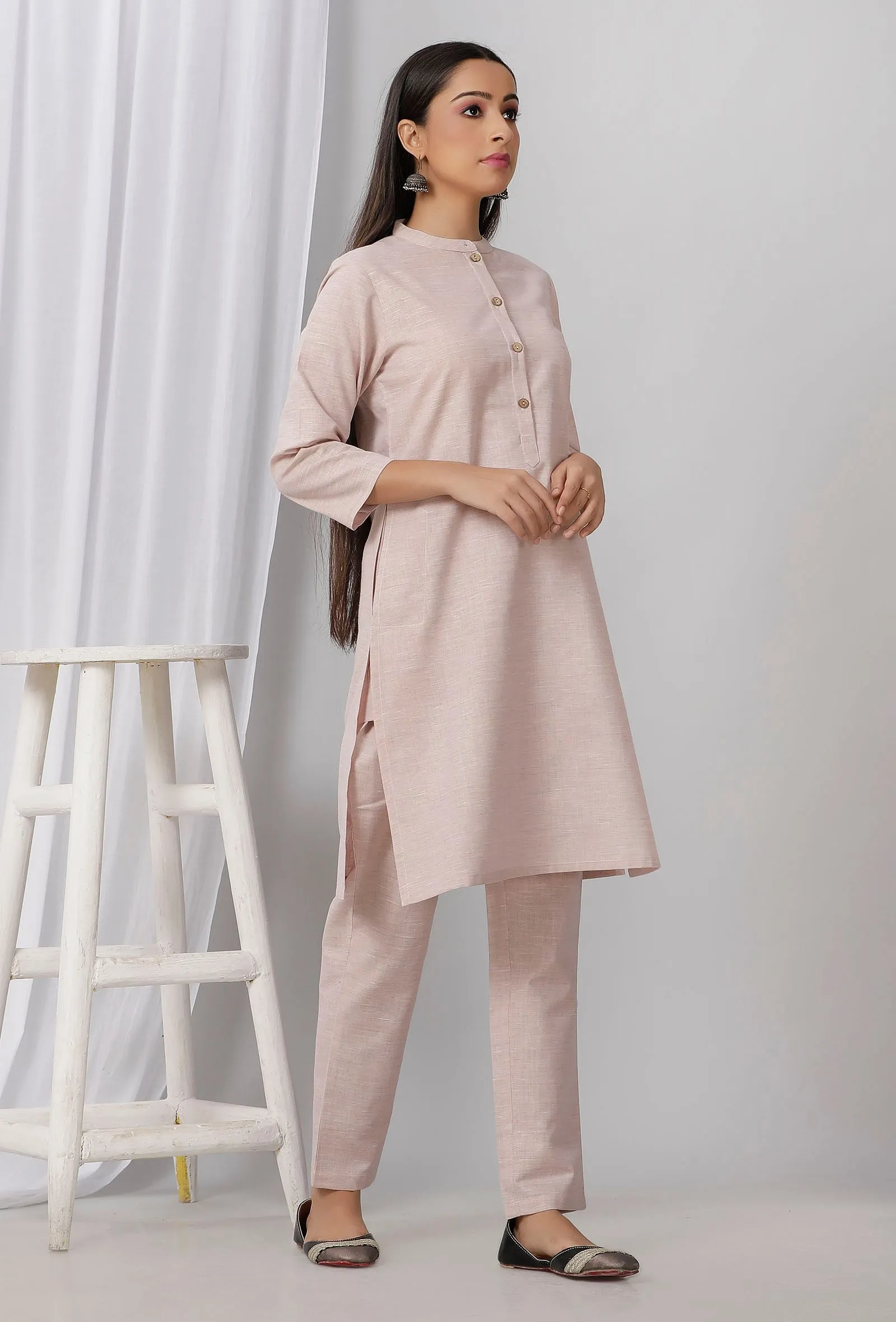 Pastel Purple Cotton Short Khadi Kurta