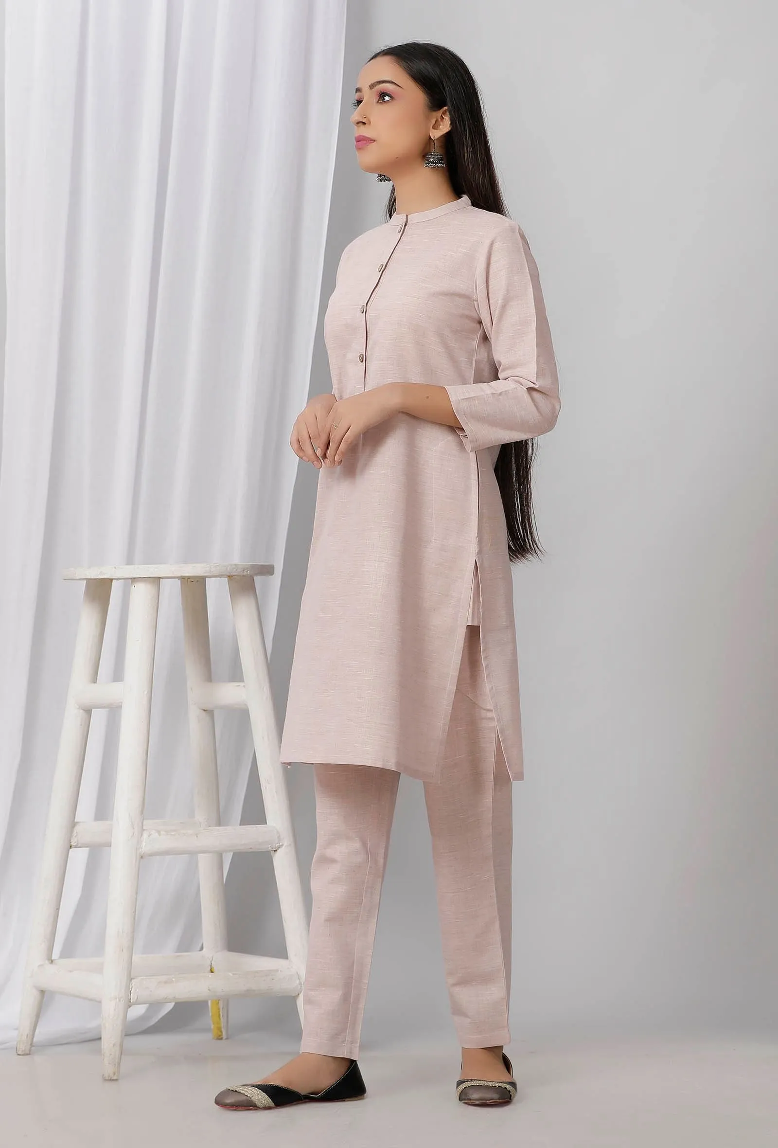 Pastel Purple Cotton Short Khadi Kurta