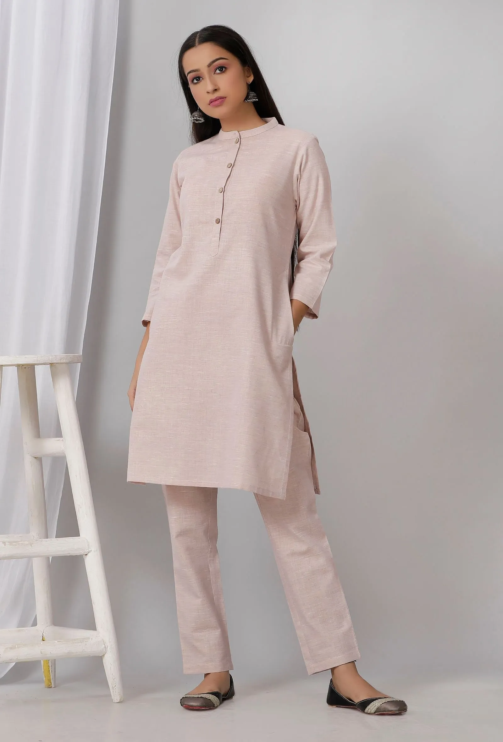 Pastel Purple Cotton Short Khadi Kurta