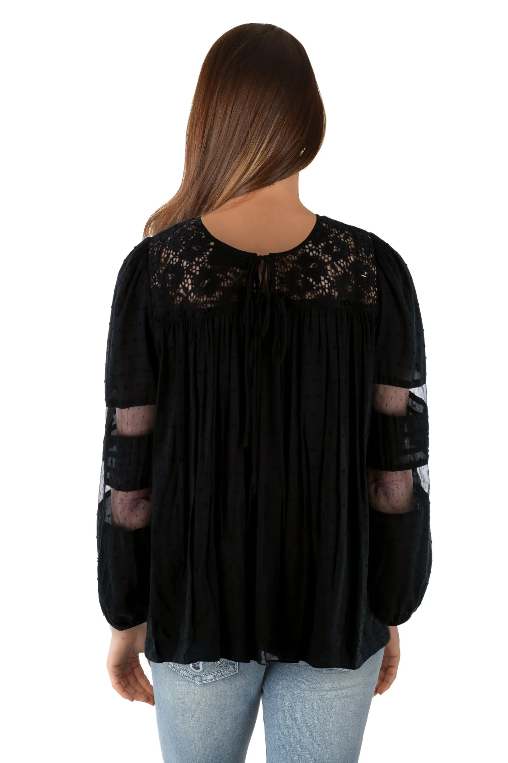Pure Western Ladies Faye Lace Trim Blouse - Black - P3W2541705